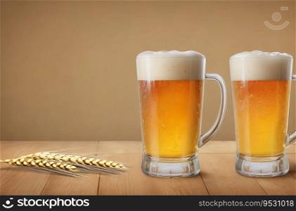 Happy Beer Day Banner with Refreshing Mug Shots. Generative AI.