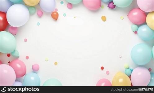 Happy birthday   A free space for text, birth day celebrations event. Pastel background. Colorful balloons. Generatiive AI