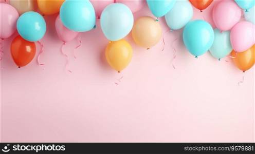 Happy birthday   A free space for text, birth day celebrations event. Pastel background. Colorful balloons. Generatiive AI