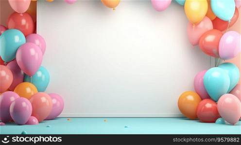 Happy birthday ! A free space for text, birth day celebrations event. Pastel background. Colorful balloons. Generatiive AI