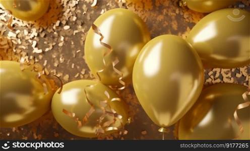 Happy Birthday Background with balloons. Illustration Generative AI
