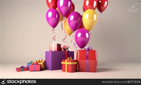 Happy Birthday Background with balloons. Illustration Generative AI
