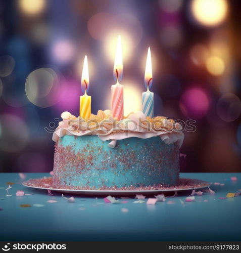 Happy Birthday background with cake. Illustration Generative AI
