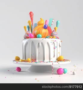 Happy Birthday background with cake. Illustration Generative AI
