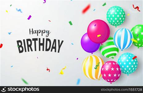 Happy Birthday balloons confetti colorful background Celebration