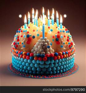 Happy Birthday Illustrated Cake with Candles. Generative AI