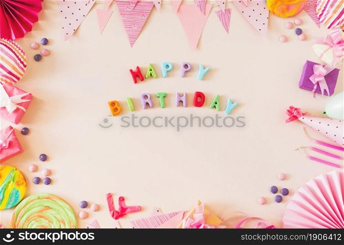 happy birthday text with party concept colored background. High resolution photo. happy birthday text with party concept colored background. High quality photo