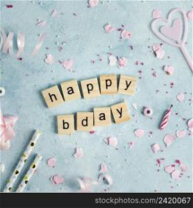 happy birthday wish wooden letters with ribbon