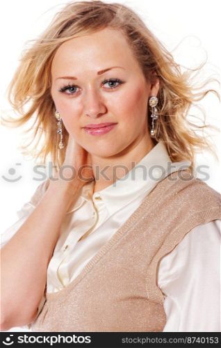 Happy blond woman portrait isolated on white. Young Woman Smiling