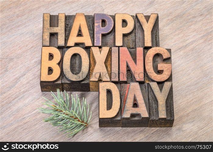 Happy Boxing Day word abstract in vintage letterpress wood type