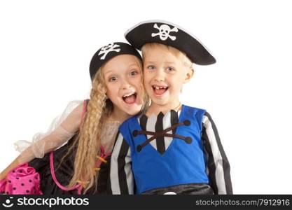 Happy Boy and Girl in Pirates Costumes
