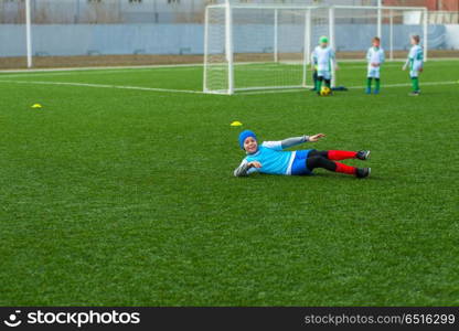 Happy boy football. Happy boy football player after goal scored