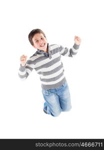 Happy boy jumping isolated on a white background