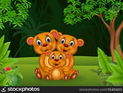 Happy brown bear family in the jungle