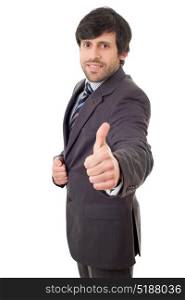 happy business man going thumb up, isolated on white
