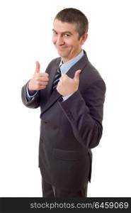 happy business man going thumb up, isolated on white