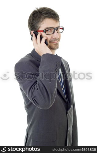 happy business man on the phone, isolated