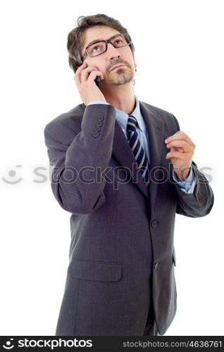 happy business man on the phone, isolated