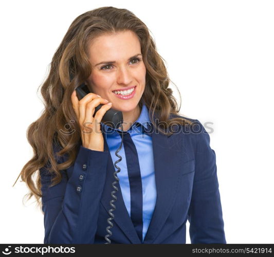 Happy business woman talking phone