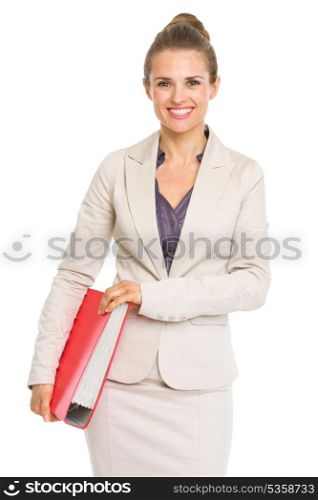 Happy business woman with folder