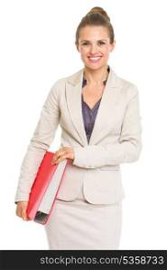 Happy business woman with folder