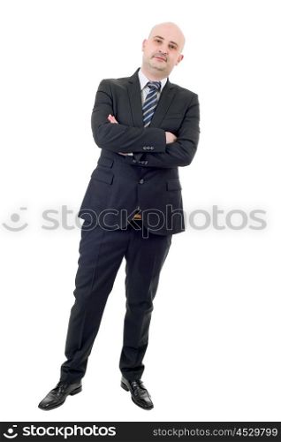 Happy businessman full length isolated on white