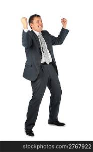 happy businessman with hands up
