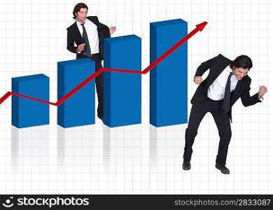 Happy businessman with increasing chart