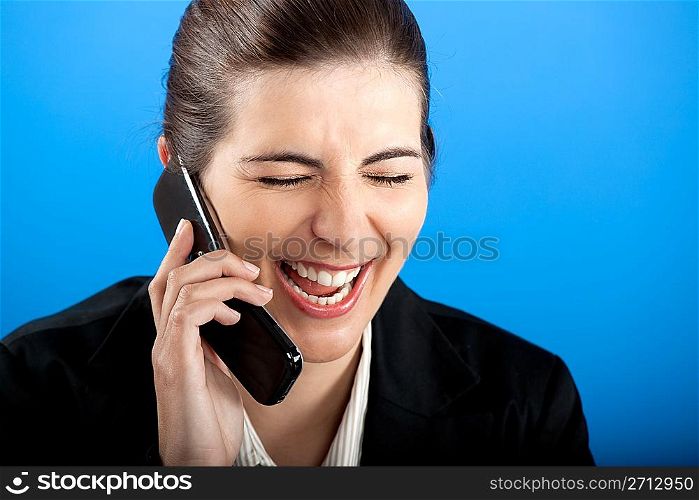 happy businesswoman calling at phone