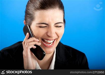 happy businesswoman calling at phone