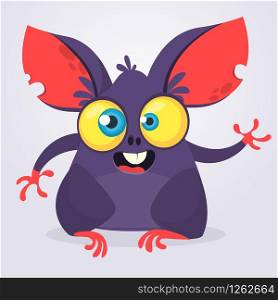 Happy cartoon blue monster smiling and waving hand. Halloween character. Vector illustration.