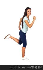 Happy Casual Girl Jogging Isolated on White