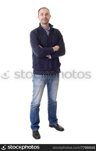 happy casual man full body in a white background
