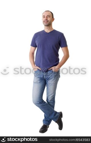 happy casual man full body in a white background. casual man