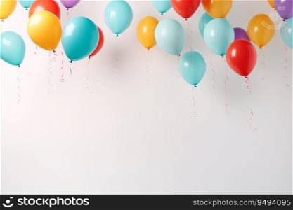 Happy celebration with colorful balloons floating in the air. The balloons are isolated on a white background. Generative AI