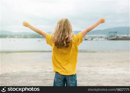Happy child having fun on summer vacation. Travel and adventure concept