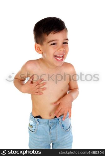 Happy child ready with the bath hour. Happy child ready with the bath hour isolated on a white background
