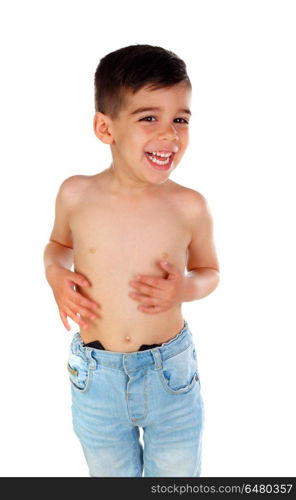 Happy child ready with the bath hour. Happy child ready with the bath hour isolated on a white background