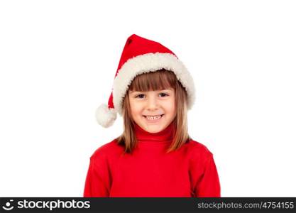 Happy child with Christmas hat isolated on a white background
