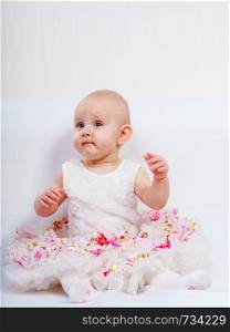 Happy childhood. Lovely little child girl in princess fairy dress. Portrait of cute sweet adorable baby ballerina.. Little girl child portrait