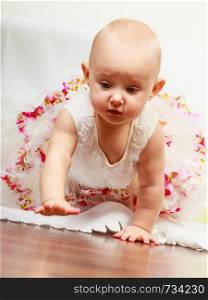 Happy childhood. Lovely little child girl in princess fairy dress. Portrait of cute sweet adorable baby ballerina.. Little girl child portrait