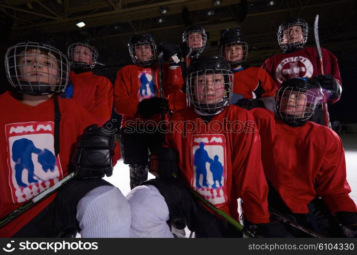 happy children group ice hockey team sport players portrait