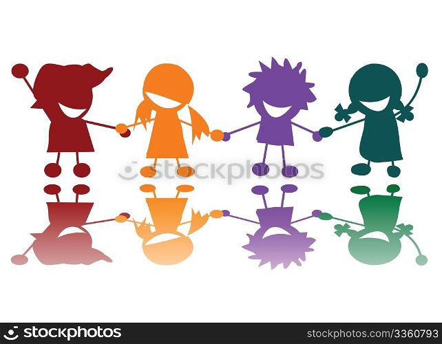 Happy children in colors, vector art