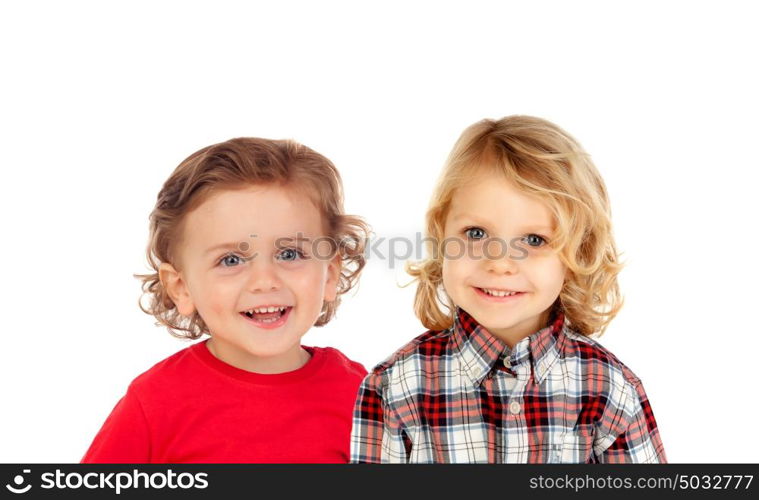 Happy children looking at camera isolated on a white background