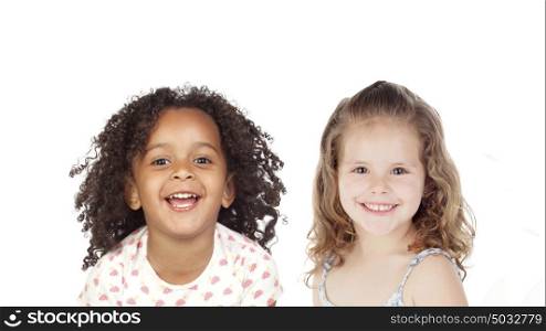 Happy children looking at camera isolated on a white background