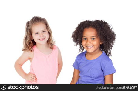 Happy children looking at camera isolated on a white background