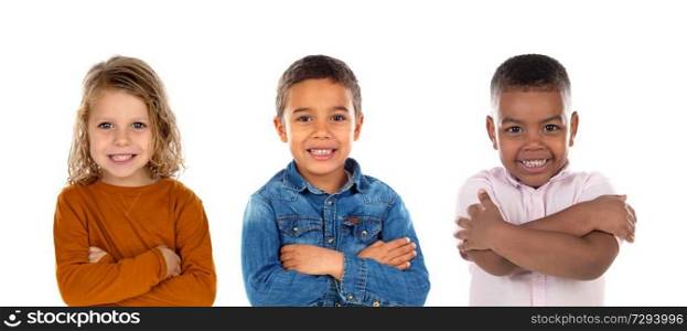 Happy children looking at camera isolated on a white backround