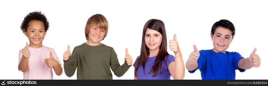 Happy children saying Ok with their thumbs. Happy children saying Ok with their thumbs isolated on a white background