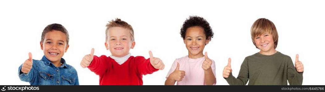 Happy children saying Ok with their thumbs isolated on a white background