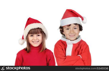 Happy children with Santa Hat and red clothes isolated on a white background